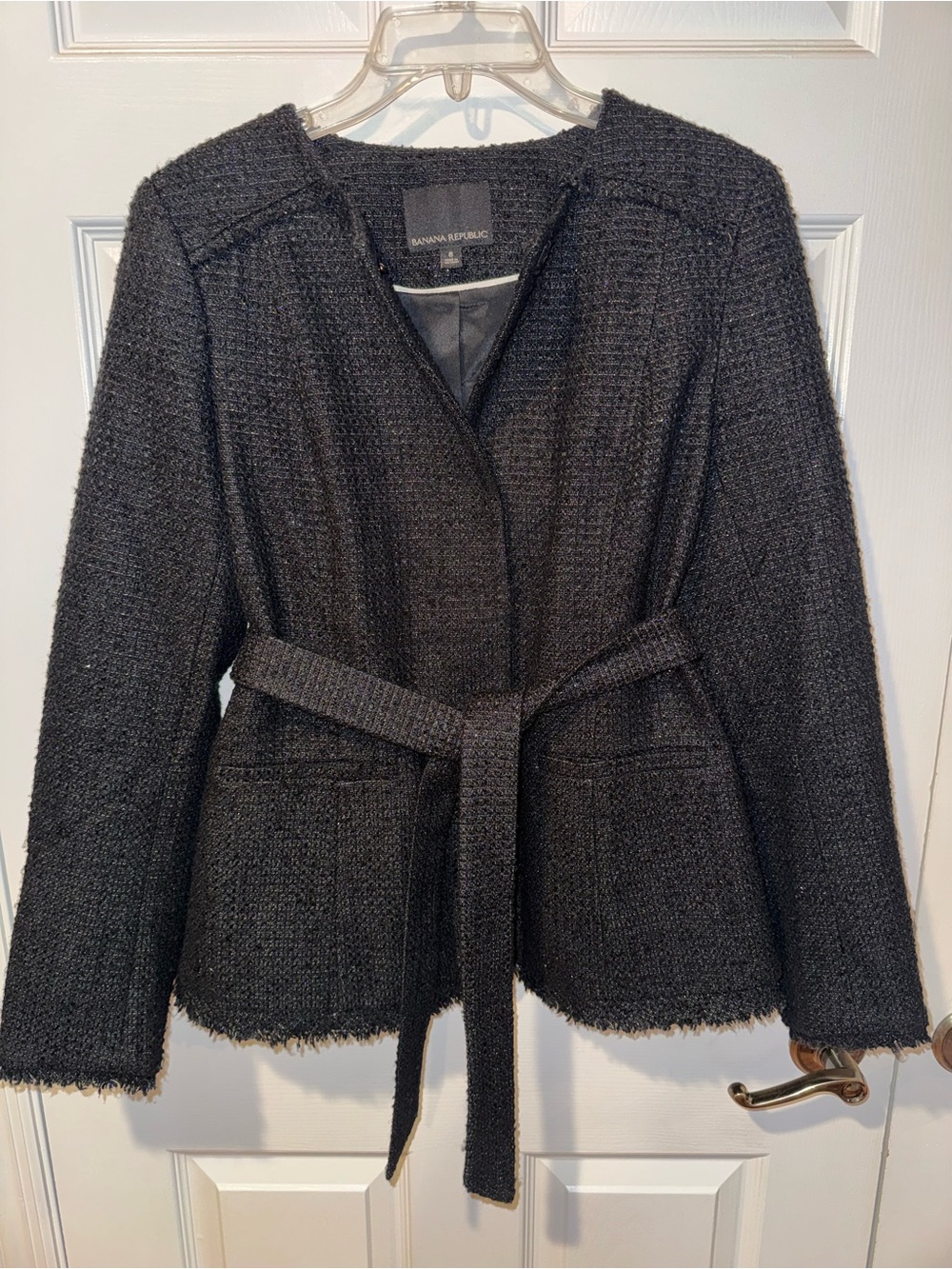 Banana Republic Black Textured Belted Tweed Jacket
